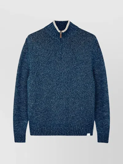 Paul & Shark Textured Knit Turtleneck Sweater With Half-zip Closure In Blue