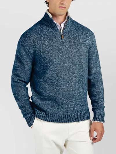 Paul & Shark Textured Knit Turtleneck Sweater With Half-zip Closure In Blue