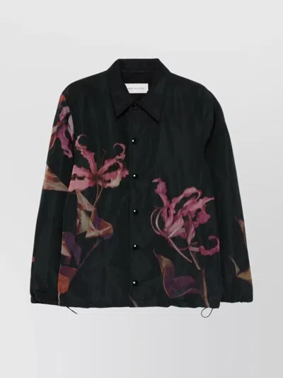 Dries Van Noten Floral Print Blouson Featuring Drawstring Hem In Black