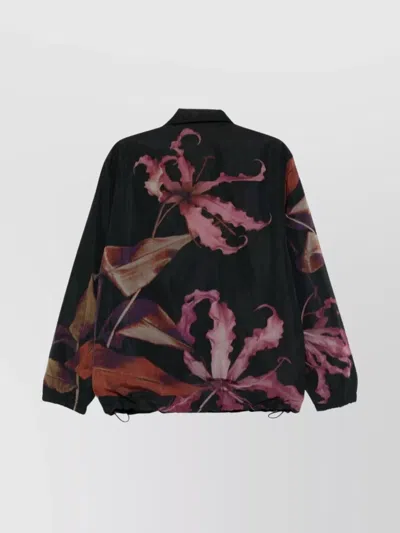 Dries Van Noten Floral Print Blouson Featuring Drawstring Hem In Black