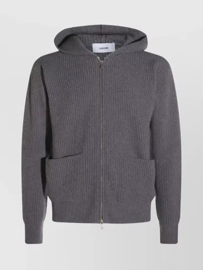 Lardini Hooded Sweater Featuring Front Pockets In Gray
