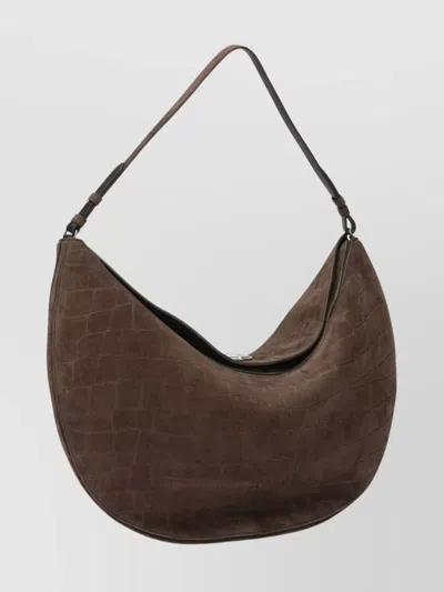Jacquemus Le Calisso Rond Large Brown Shoulder Bag With Adjustable Strap And Embossed Crodocile Effect In Leat In Brown