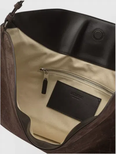 Jacquemus Le Calisso Rond Large Brown Shoulder Bag With Adjustable Strap And Embossed Crodocile Effect In Leat In Brown