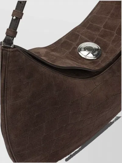 Jacquemus Le Calisso Rond Large Brown Shoulder Bag With Adjustable Strap And Embossed Crodocile Effect In Leat In Brown