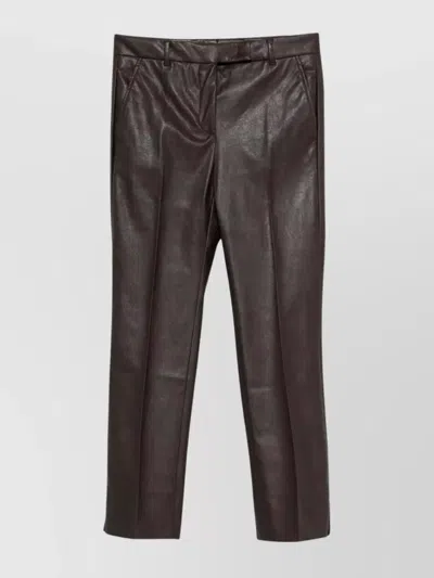 Incotex Slim Fit Stretch Faux Leather Trousers In Brown