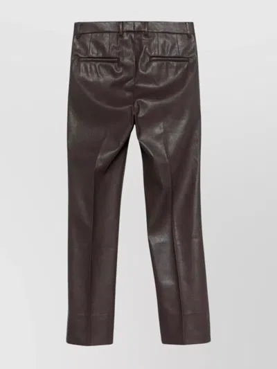 Incotex Slim Fit Stretch Faux Leather Trousers In Brown