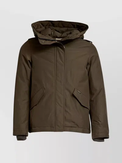 Woolrich Hooded Parka With Drawstring Waist And Pockets In Animal Print