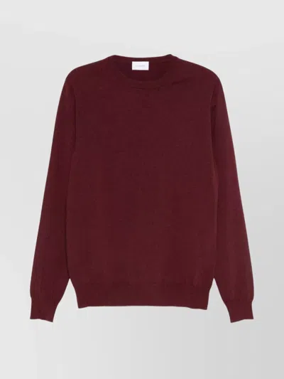 Malo Thin Wool Crew Neck Long Sleeve Sweater In Burgundy