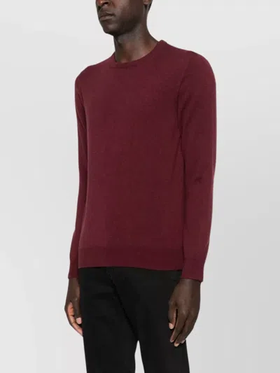 Malo Thin Wool Crew Neck Long Sleeve Sweater In Burgundy