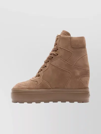 Casadei High Top Suede Lace Up Sneakers In Neutral