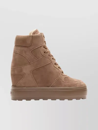 Casadei High Top Suede Lace Up Sneakers In Neutral