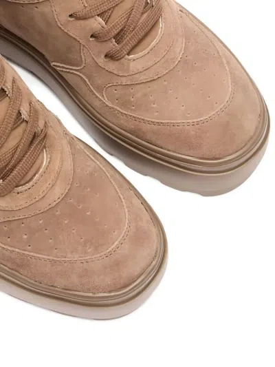 Casadei High Top Suede Lace Up Sneakers In Neutral