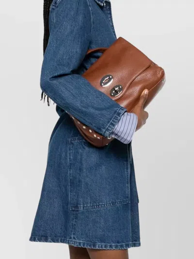 Zanellato Tumbled Leather Small Postina Daily Giorno Bag In Brown