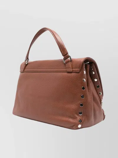 Zanellato Tumbled Leather Small Postina Daily Giorno Bag In Brown