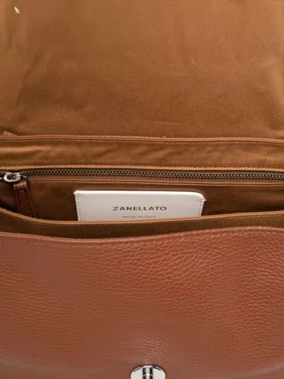 Zanellato Tumbled Leather Small Postina Daily Giorno Bag In Brown