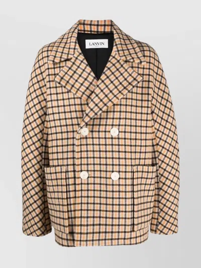Lanvin Double-breasted Checked Pattern Kimono Coat In Pink
