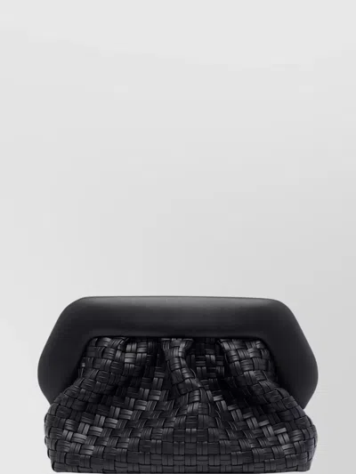 Themoirè Tia Black Clutch Bag With Woven Straw Motif And Shoulder Strap In Black