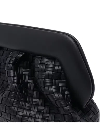Themoirè Tia Black Clutch Bag With Woven Straw Motif And Shoulder Strap In Black