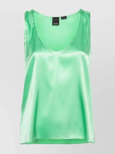 Pinko Sleeveless Satin Top Scoop Neck In Multi
