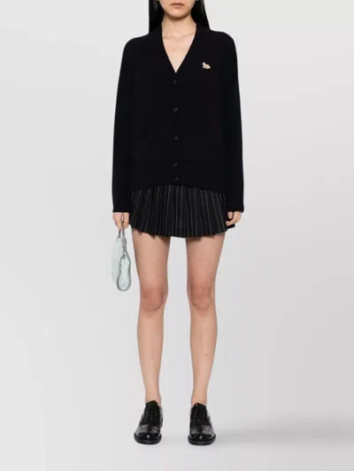 Maison Kitsuné V-neck Long Sleeve Wool Cardigan In Black