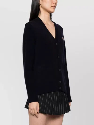 Maison Kitsuné V-neck Long Sleeve Wool Cardigan In Black