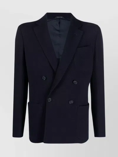 Giorgio Armani Textured Jacket With Notch Lapels And Pockets In Blue