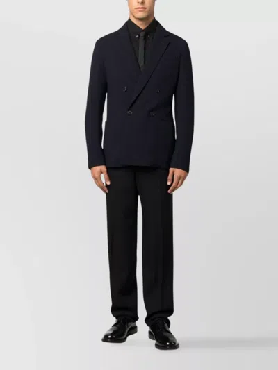 Giorgio Armani Textured Jacket With Notch Lapels And Pockets In Blue