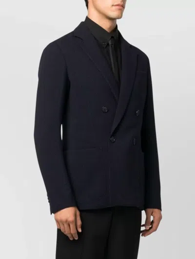 Giorgio Armani Textured Jacket With Notch Lapels And Pockets In Blue