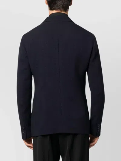 Giorgio Armani Textured Jacket With Notch Lapels And Pockets In Blue