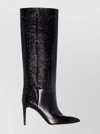 Paris Texas Knee High Stiletto Boot With Crocodile Effect In Black