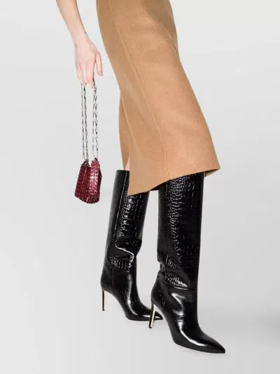 Paris Texas Knee High Stiletto Boot With Crocodile Effect In Black