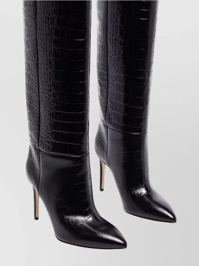 Paris Texas Knee High Stiletto Boot With Crocodile Effect In Black