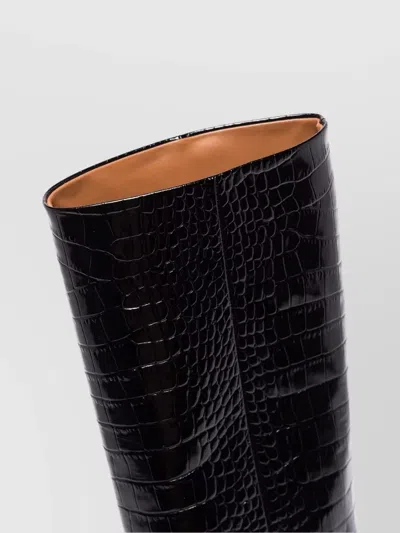 Paris Texas Knee High Stiletto Boot With Crocodile Effect In Black
