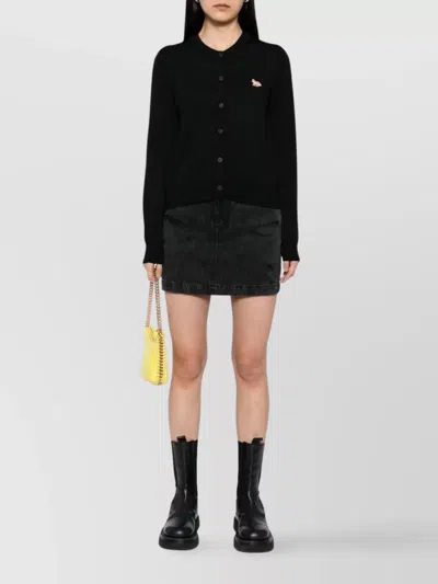 Maison Kitsuné V-neck Long Sleeve Wool Cardigan In Black