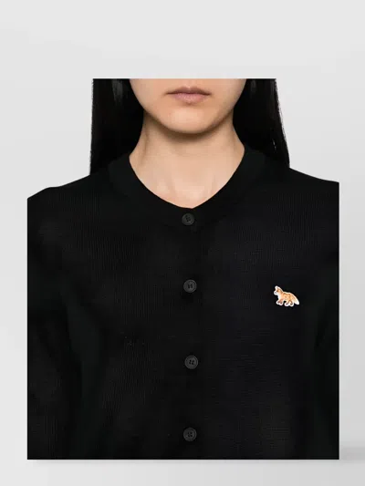 Maison Kitsuné V-neck Long Sleeve Wool Cardigan In Black