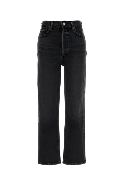 Agolde Stretch Denim Five-pocket Trousers Belt Loops In Black