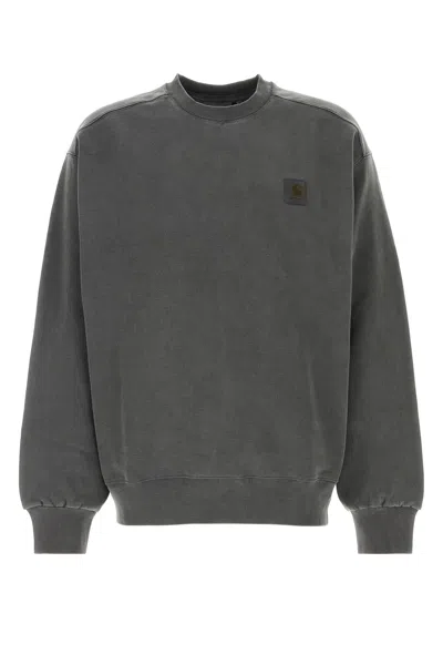 Carhartt Black Logo Crewneck Sweatshirt In Gray