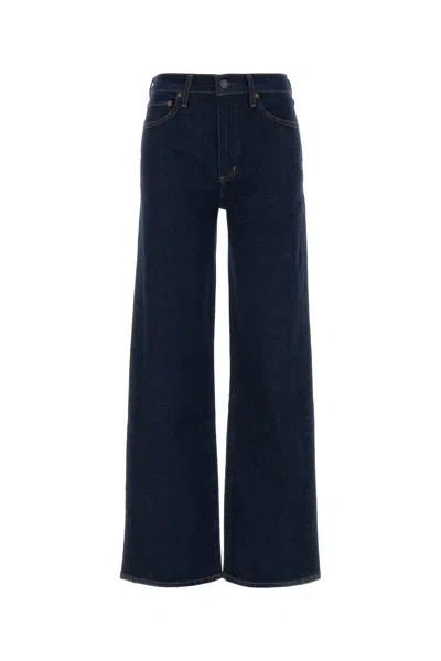 Agolde Wide Leg Stretch Denim Trousers In Blue