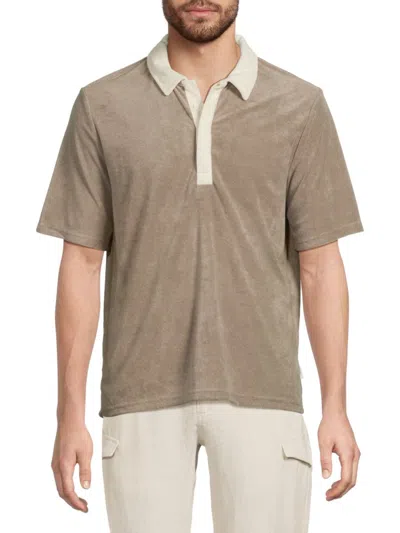Onia Men's Contrast-collar Terry Polo Shirt In Brown