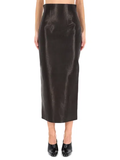 Khaite Leather Loxley Skirt In Black