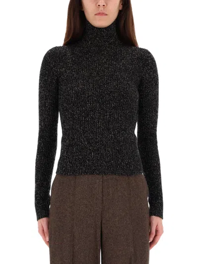 Max Mara Wool And Cashmere Mouliné Turtleneck In Black