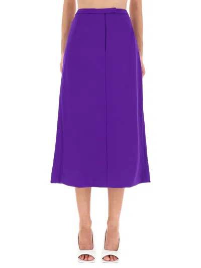 Dries Van Noten High Waist Midi Skirt Pleated Detail In Purple