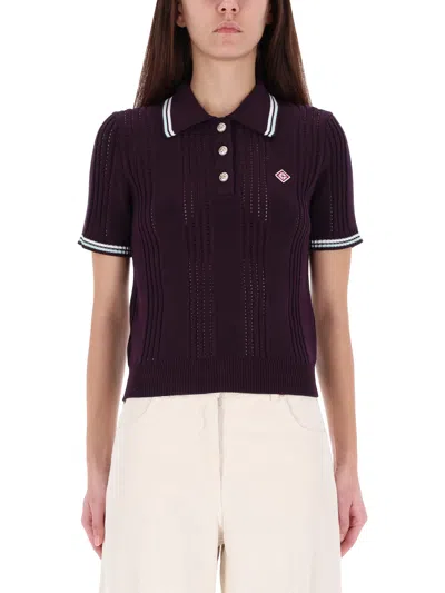 Casablanca Cotton Knit Polo Shirt In Purple