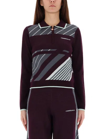 Casablanca "diagonal" Tennis Polo Shirt In Multi