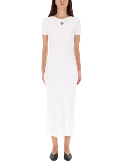 Marine Serre Logo Cotton Blend Jersey Midi Dress In White