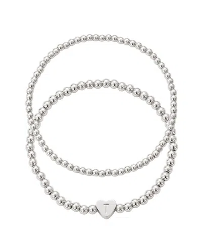 Adornia Silver Plated Ball Bead Initial Bracelet Set In Silver
