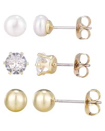Adornia 14k Plated 5mm Pearl Stud Earring Set In Multi
