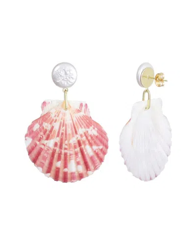 Adornia Pink Shell And Shell Pearl 2-drop Earrings In Multi