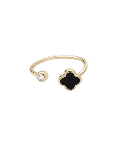 Adornia 14k Gold Plated Adjustable Clover Cz Ring In Gold