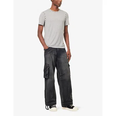 Jaded London Mens Sun Faded Trooper Cargo Wide-leg Denim Trousers Black In Black
